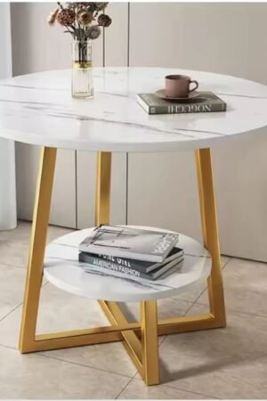 Round Coffee Table or Set of 2 Side Table or Nesting Table with Gold or Black Frame and MDF Top,