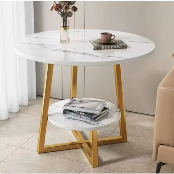 Round Coffee Table or Set of 2 Side Table or Nesting Table with Gold or Black Frame and MDF Top,