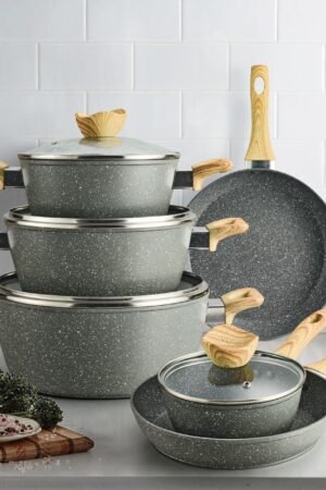Queen Time Premium Non-Stick Aluminum Marble Granite Coating Cookware Set